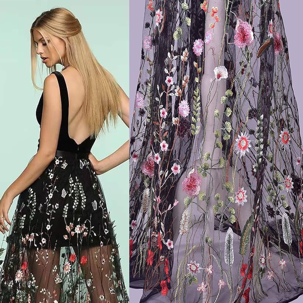 Amazon.com: Black Lace Fabric, Exquisite Colorful Floral