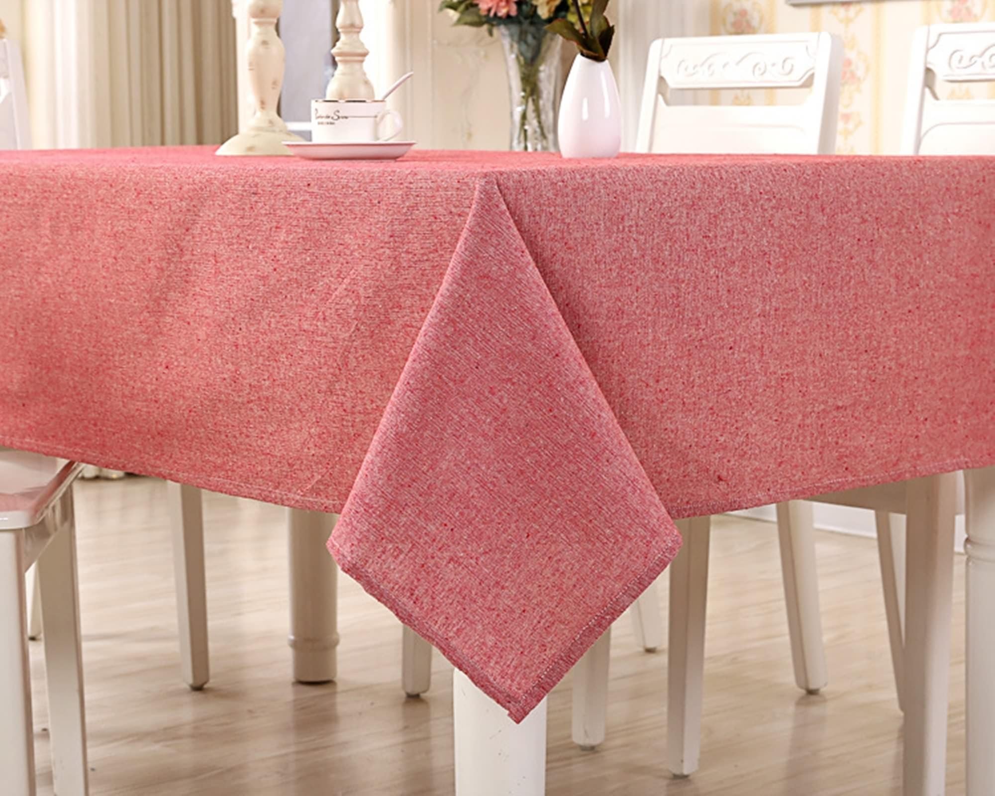 Nappe 140 x 200 cm Nappe en coton lin Couleur unie Rouge pastèque Nappe d'extérieur Rectangle