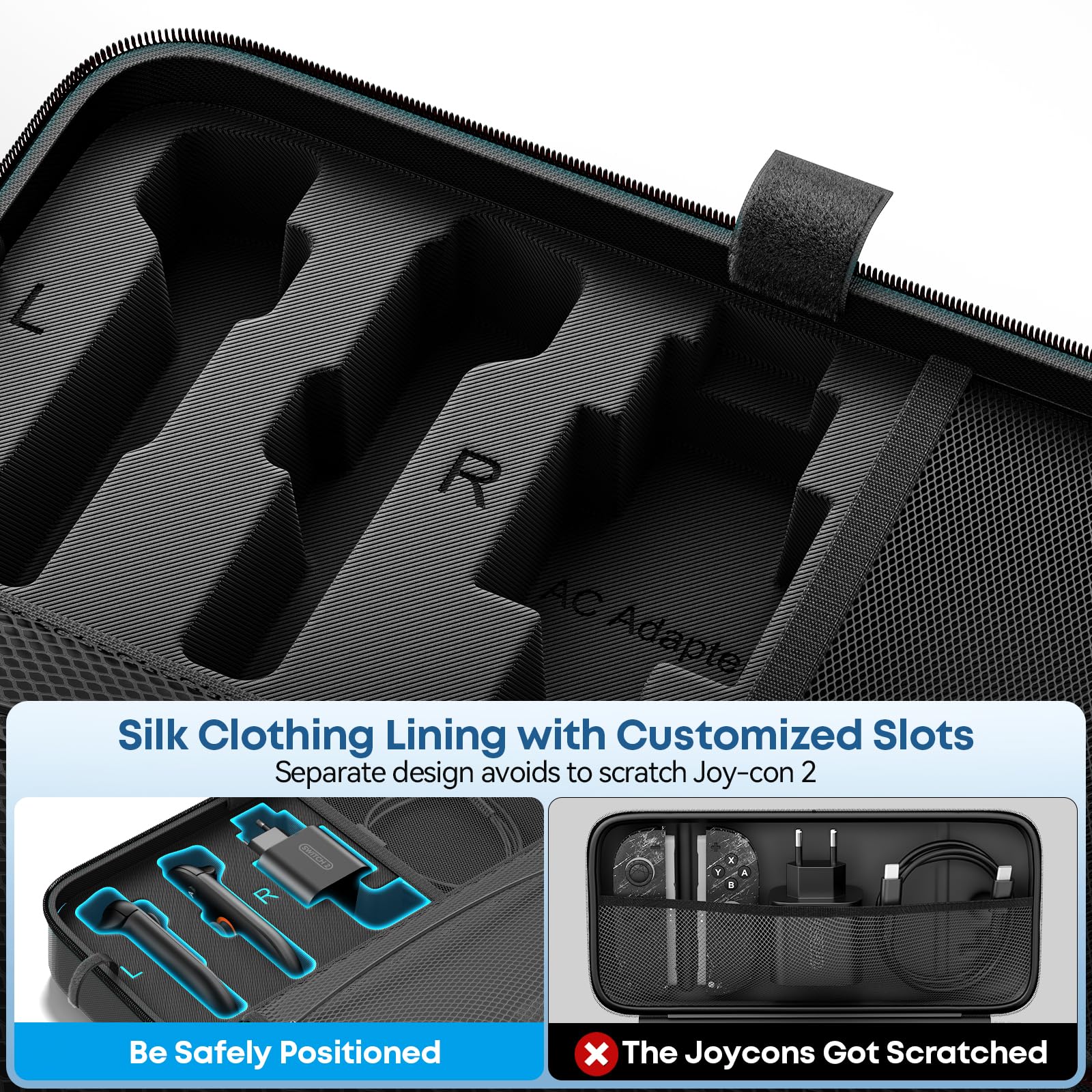 Funda para Nintendo Switch 2025, Bolsa de Transporte para Switch 2 para Joy-Con 2 y Consola, Funda de Viaje para Switch 2 para 24 Tarjetas de Juego y Accesorios, Organizador Cable y Adaptador-Negro - 5