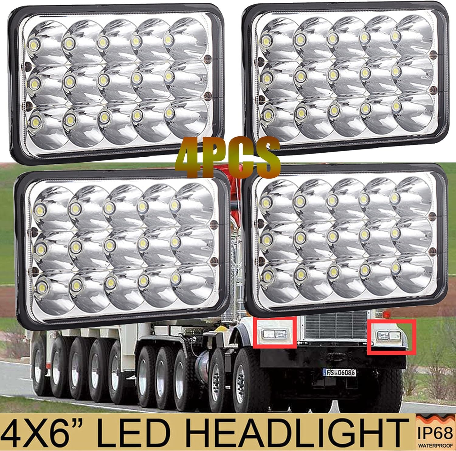 Sealed Beam LED Headlight 4X6 Rectangular For Peterbilt 379 378 357