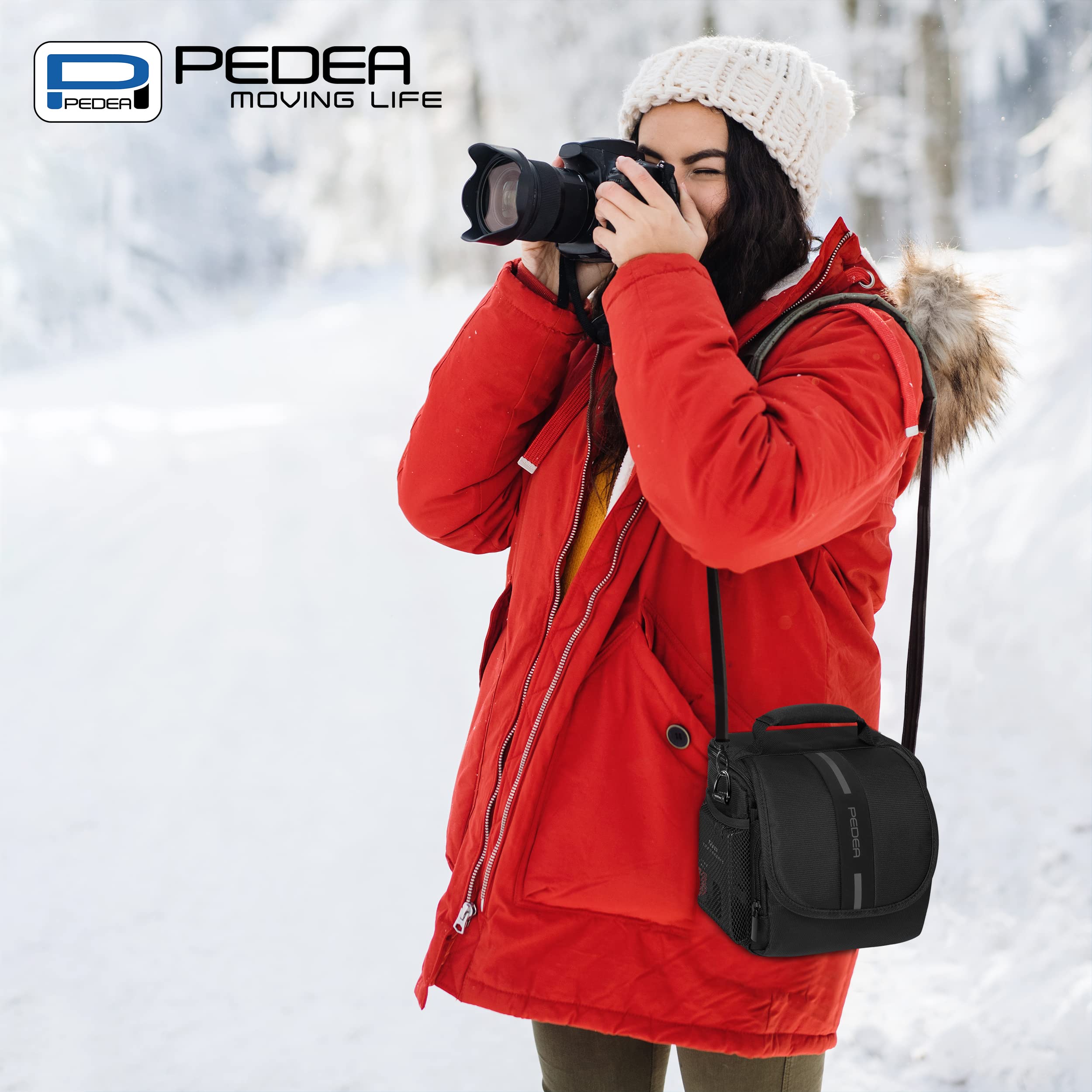 PEDEA Torba na aparat DSLR Essex wodoodporna osłona przeciwdeszczowa pasek przegródki akcesoria rozmiar M czarny szary