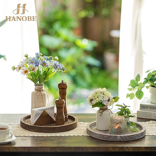 Miniatura 8 de Hanobe Bandeja decorativa de madera para servir plato de madera redondo rústico para decoración de centro de mesa, bandejas pequeñas para