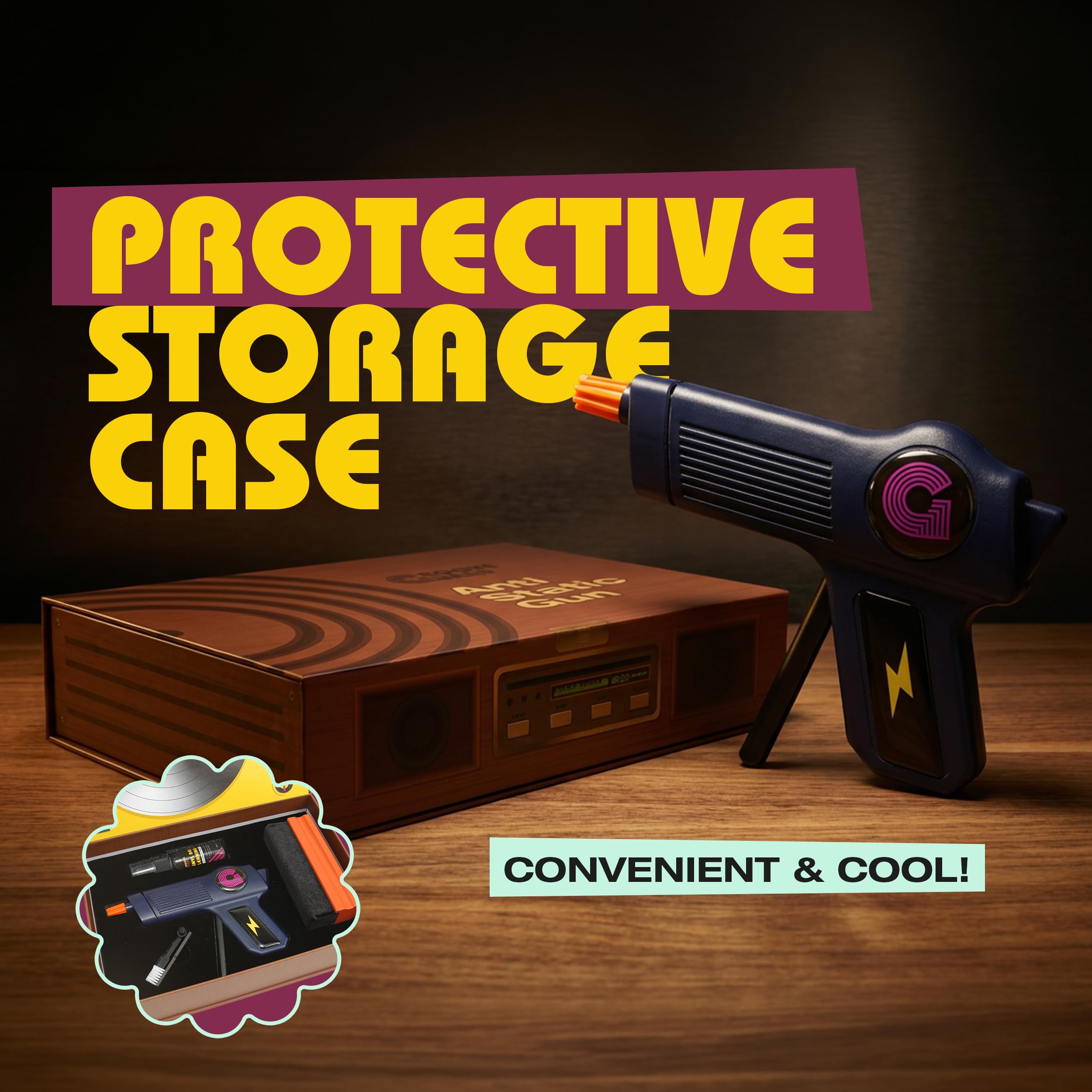Pistolet antistatique pour disques vinyles | Kit de nettoyage de disques vinyles comprenant un pistolet décapant zéro statique avec un nettoyeur de stylet, une brosse de nettoyage de disques et une