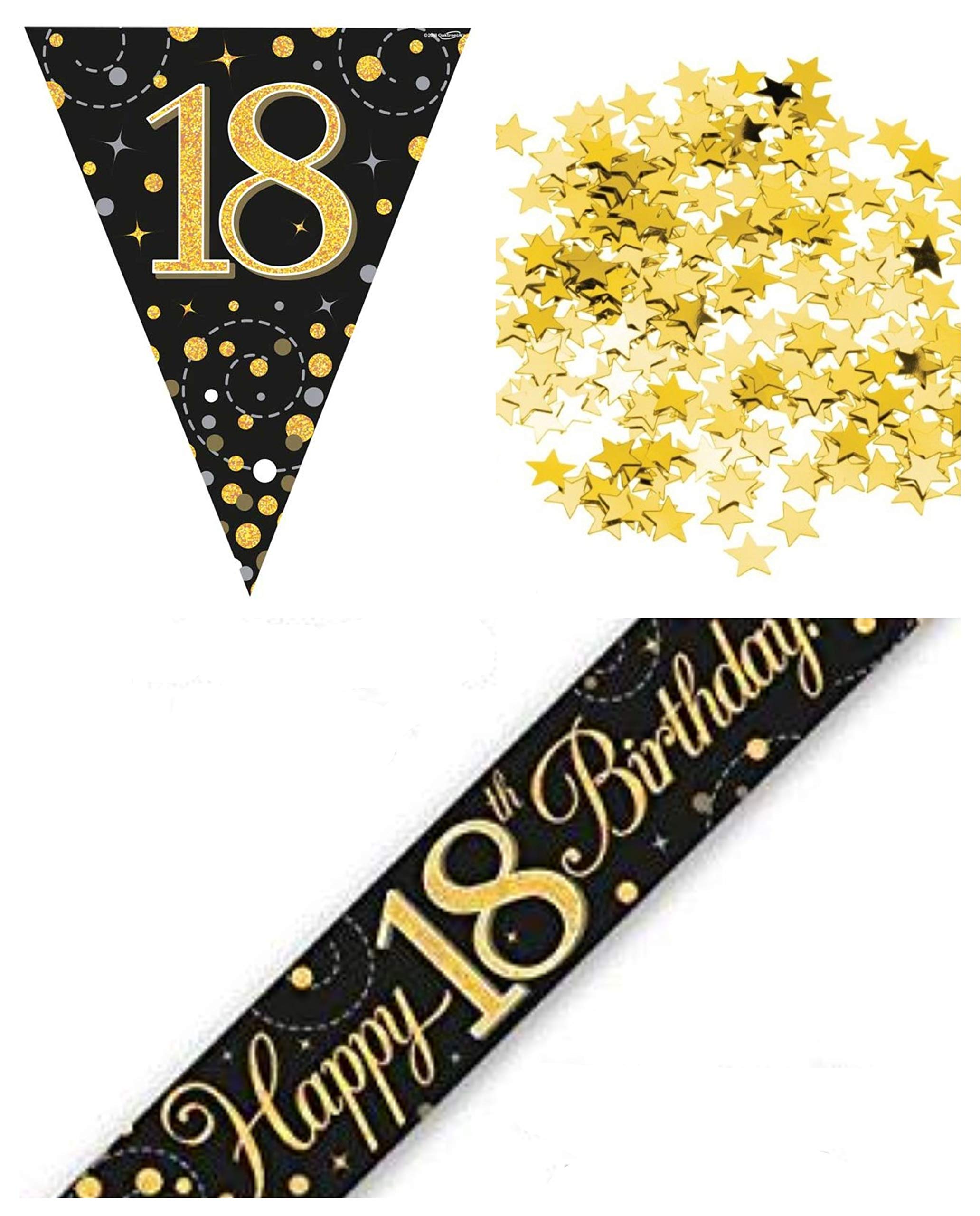 FESTONE BUON COMPLEANNO 18 ANNI ORO E NERO ESTENSIBILE FINO A 6