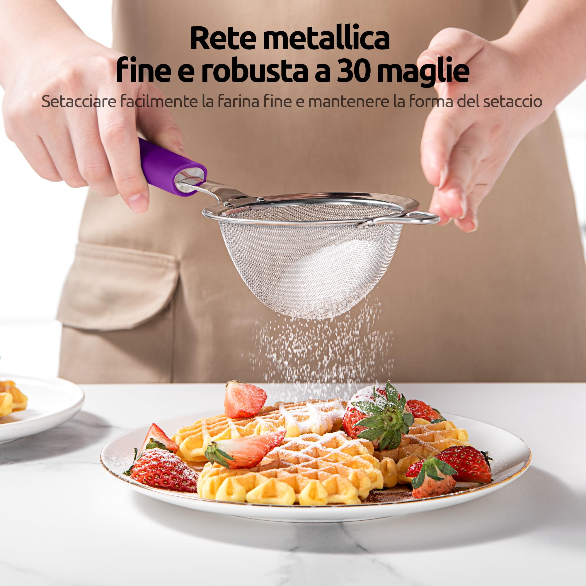 Colino In Acciaio Inox Con Manico Lungo 6,5 Cm - Setaccio A Maglia Fine Per Farina, Zucchero, Tè, Caffè E Salse