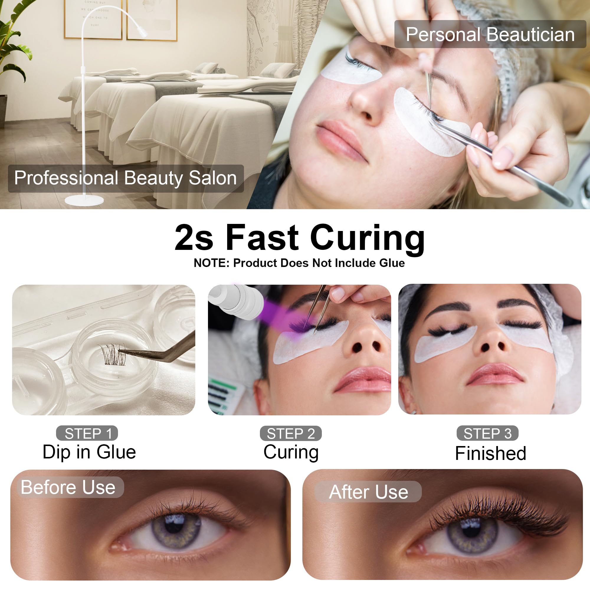 UV Wimpern Lampe, 10W LED-UV-Licht für Lichthärtenden Anwendungen, Schwanenhals Wimpernlicht, 1-3 Seconds Quick Healing, Wimpernverlängerung Einstellbare Punktgröße with Fußschalter,Weiss