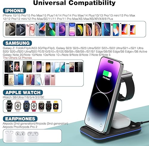 Miniatura 2 de Soporte de cargador inalámbrico 3 en 1, estación de carga inalámbrica plegable para iPhone 14 13 12 11 Pro MaxProPlusMiniXXRXS MaxXS8SE, para iWatch