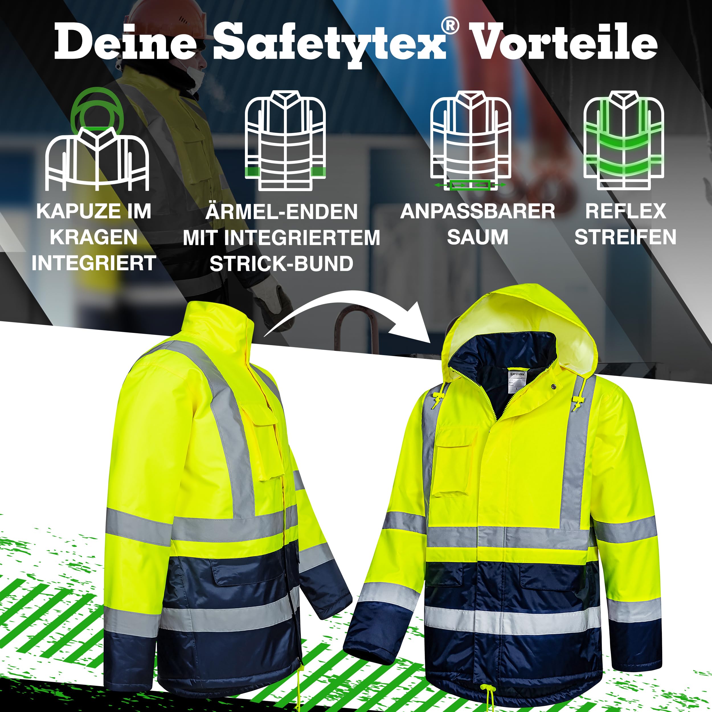 Safetytex Winter Warnschutz Parka - Arbeitsjacke - Warnschutzjacke - Outdoor Warnjacke - wasserdicht & winddicht - fluoreszierend