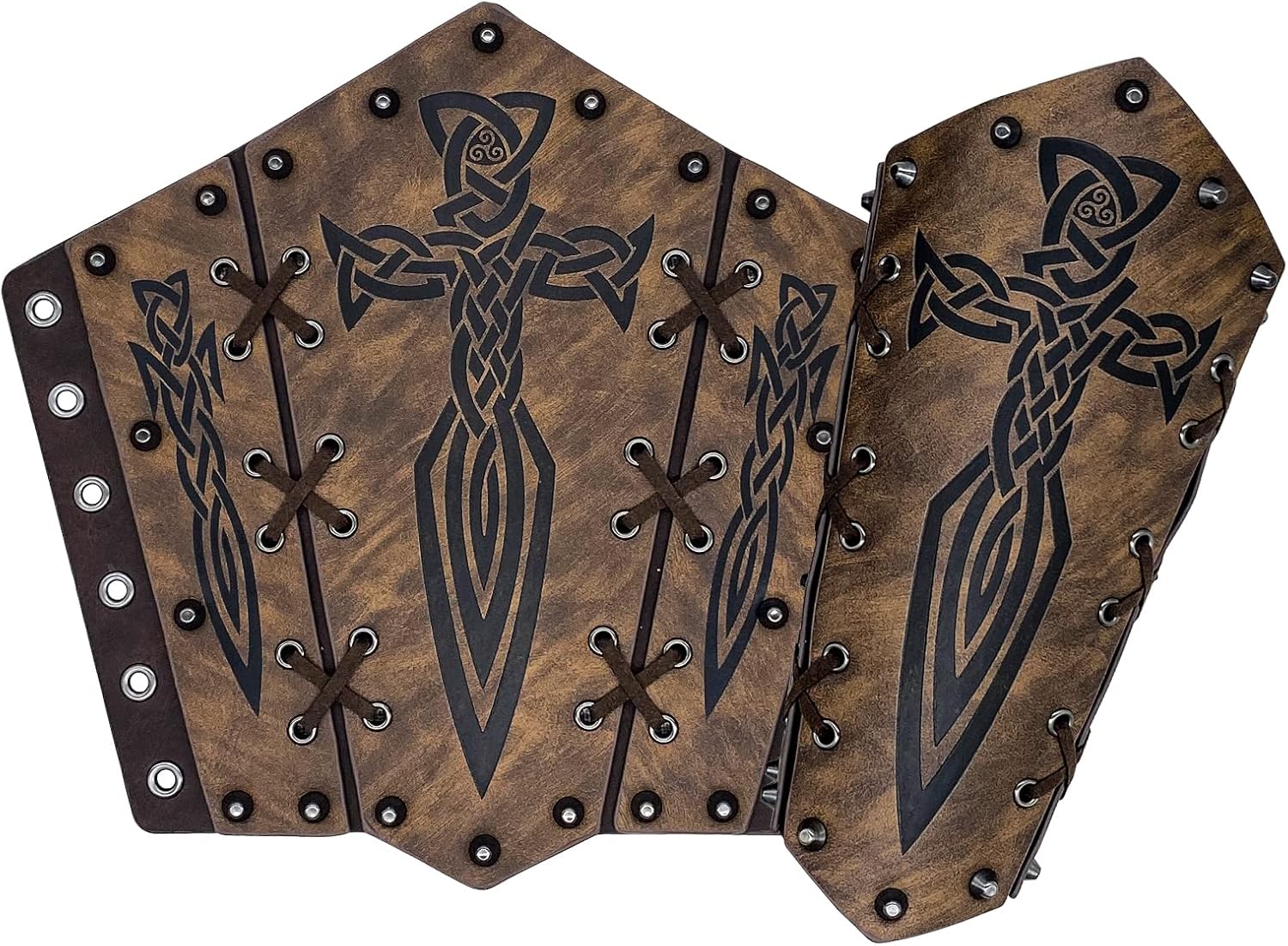 HiiFeuer Medieval Embossed Arm Bracers, Retro Faux Leather Knight Arm Gauntlets, Vintage Arm Guards - Image 2