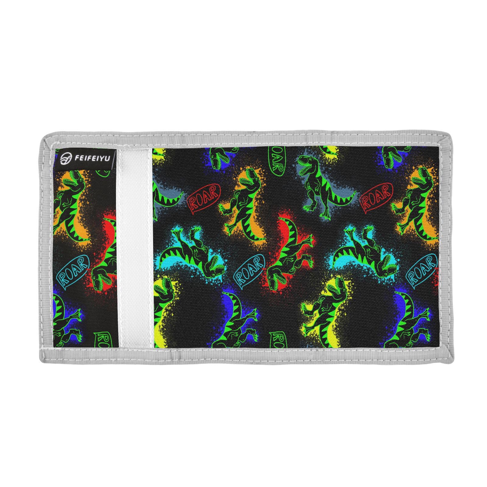 JHKKU Cool Dinosaur Kids Wallet for Boys Girls, Teen Canvas Trifold Purse with Zipper Coin Pocket