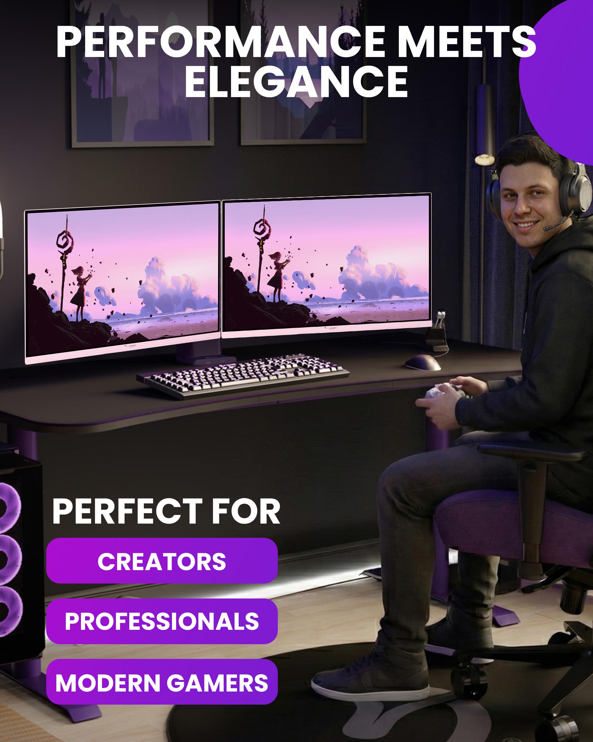 Arozzi Nova 27" Monitor Gaming IPS QHD 2560×1440, 180 Hz, 1 ms, FreeSync, HDR, Altavoces Integrados – Rosa
