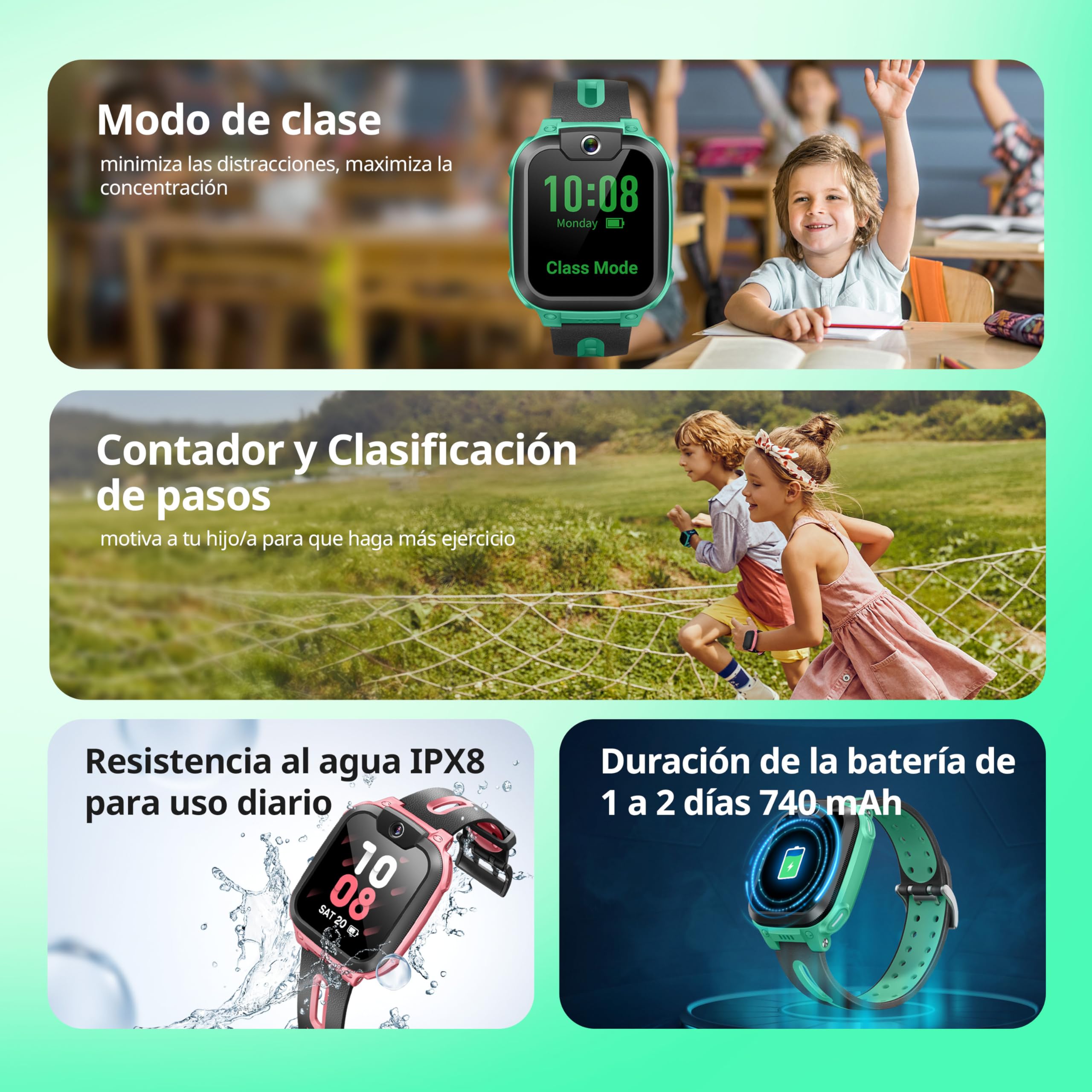 imoo Z1 Reloj Inteligente Niños, Reloj Inteligente Niño GPS y Vídeo Llamadas, Smartwatch Niños con Larga Duración Llamadas, Reloj GPS con Localización en Tiempo Real y Resistencia al Agua IPX8 (Verde)