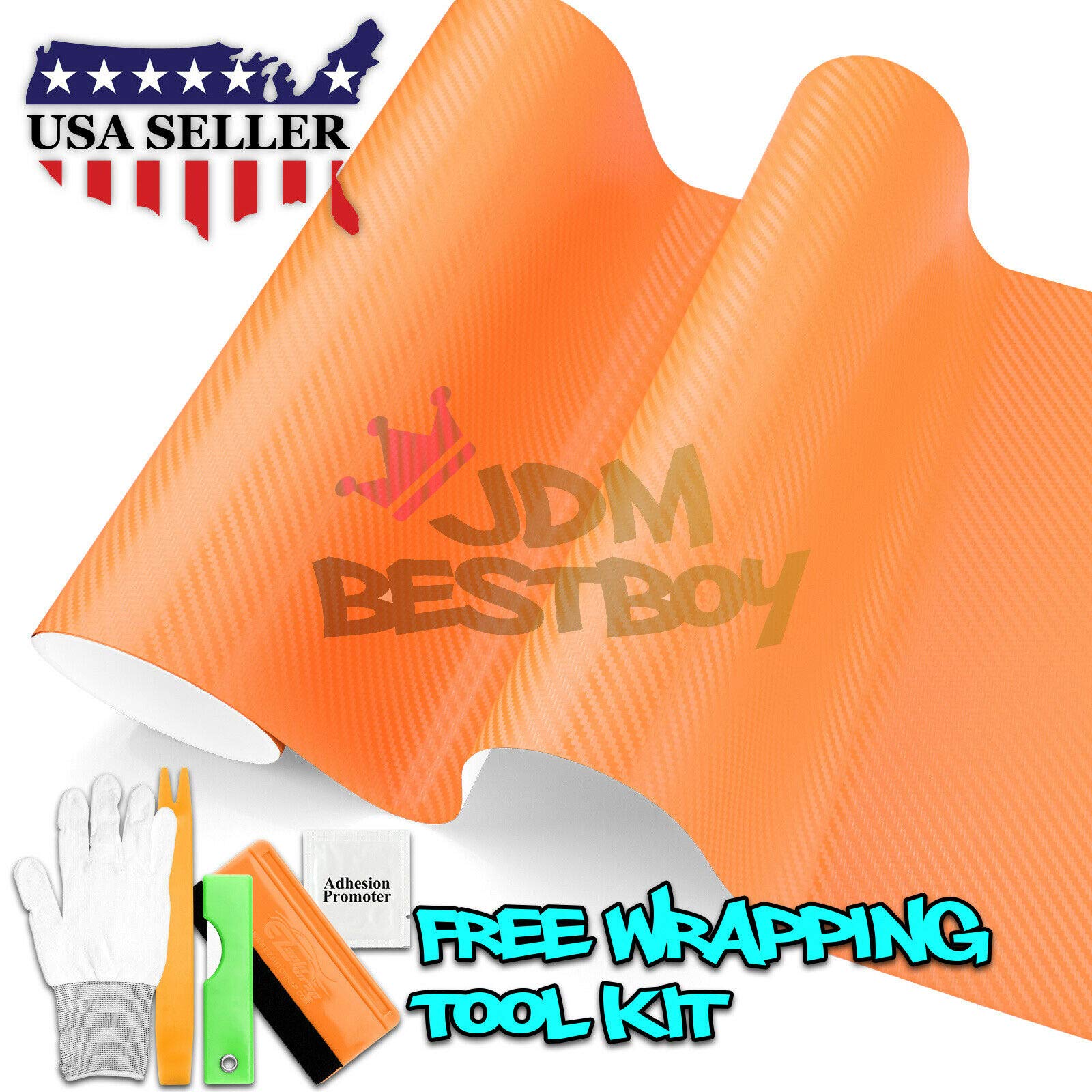 Free Tool Kit Orange 3D Carbon Fiber Textured Matte Car Vinyl Wrap Sticker Decal Film Sheet - 24
