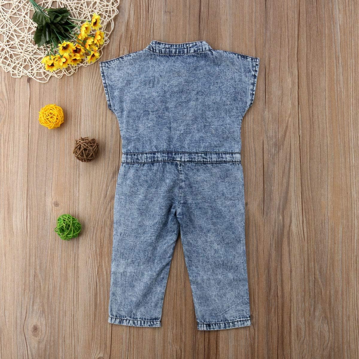 LXXIASHI Toddler Girl Denim Pants Overalls Short Sleeve Round Neck Button Down Jeans Jumpsuit Clothing