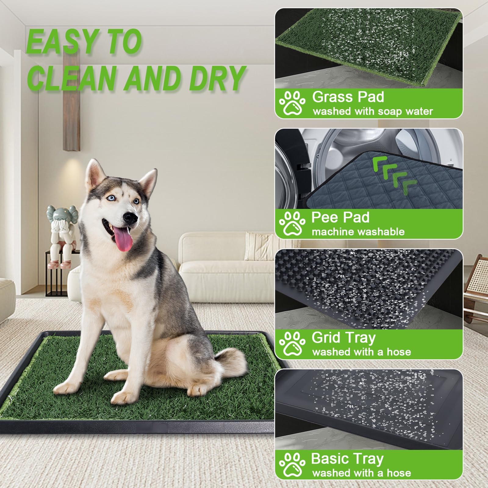 Gekufa Inodoro para Perros con Bandeja, 40 x 50 cm Almohadilla de Entrenamiento de Cachorros para Interior y Exterior, Inodoro Cachorro con 2 Almohadillas de Hierba del Perro es Reutilizable