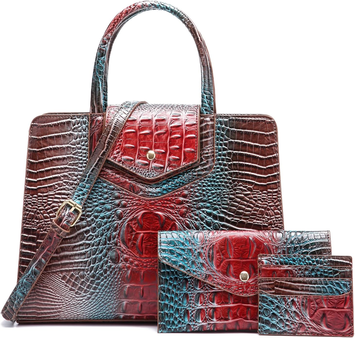 Makcr Joacbv Women Embossed Pattern Satchel Handbags Wallet 3 pcs Set Crossbody Tote Top Handle Vegan Leather Ladies Bag | Embossed Pattern, 3 pcs Set, Crossbody, Tote, Top Handle, Bag