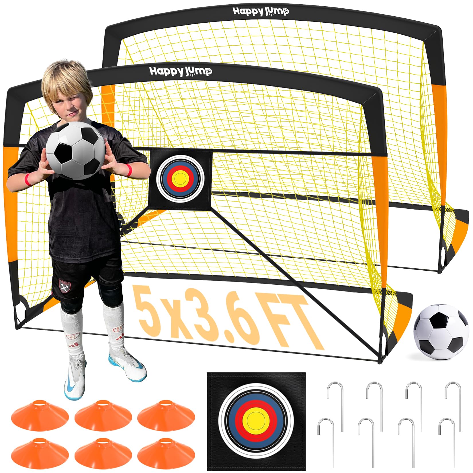 Happy Jump Football Goal 3x2.2FT, 4x3FT, 5x3.6FT, 7x5FT Pop-Up Football Training for Backyard