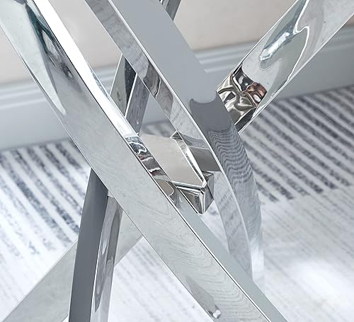 Miniatura 5 de SSLine Mesa de centro redonda de vidrio con base plateada, mesa central de cristal templado transparente, mesa de centro de lujo de 35.4 pulgadas