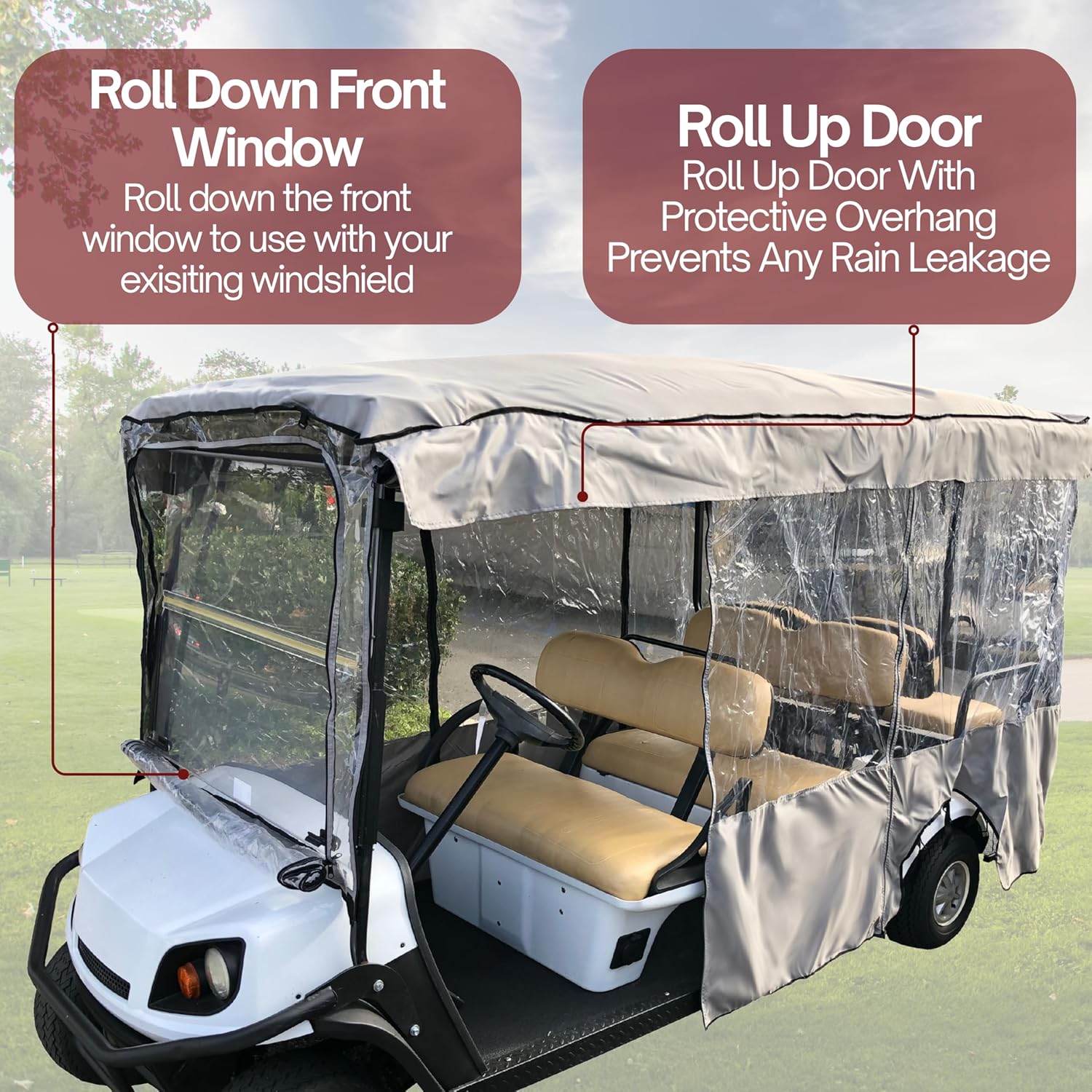 Formosa Covers 6 Passenger Golf Cart Enclosure Premium Tight Weave Driveable Golf Cart Rain Cover for EZGO 4+2 Limo, Club Car Onward 6 Seater Caryall, Binitelli YKK Door Zipper - 119"L x 44"W x 63"H