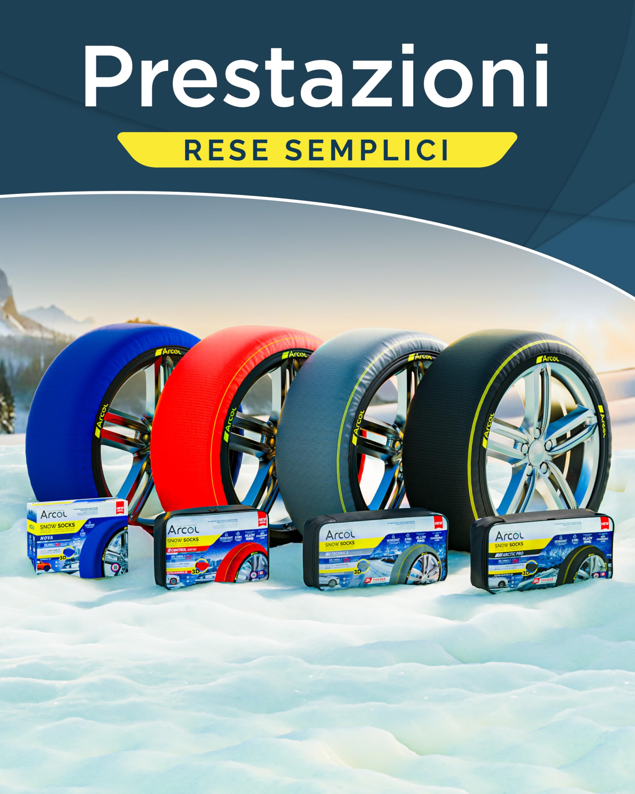 ARLUM Calze da Neve Omologate Italia EN 16662-1 Control Due Catene da Neve in Tessuto per Auto Snow Sock Taglia XL R14-R22