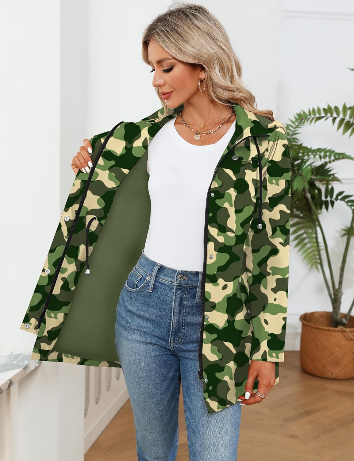 LOMON Women Waterproof Outdoor Hiking Raincoat Women Lined Rain Jacket Lightweight Hooded Jackets Trench Coats