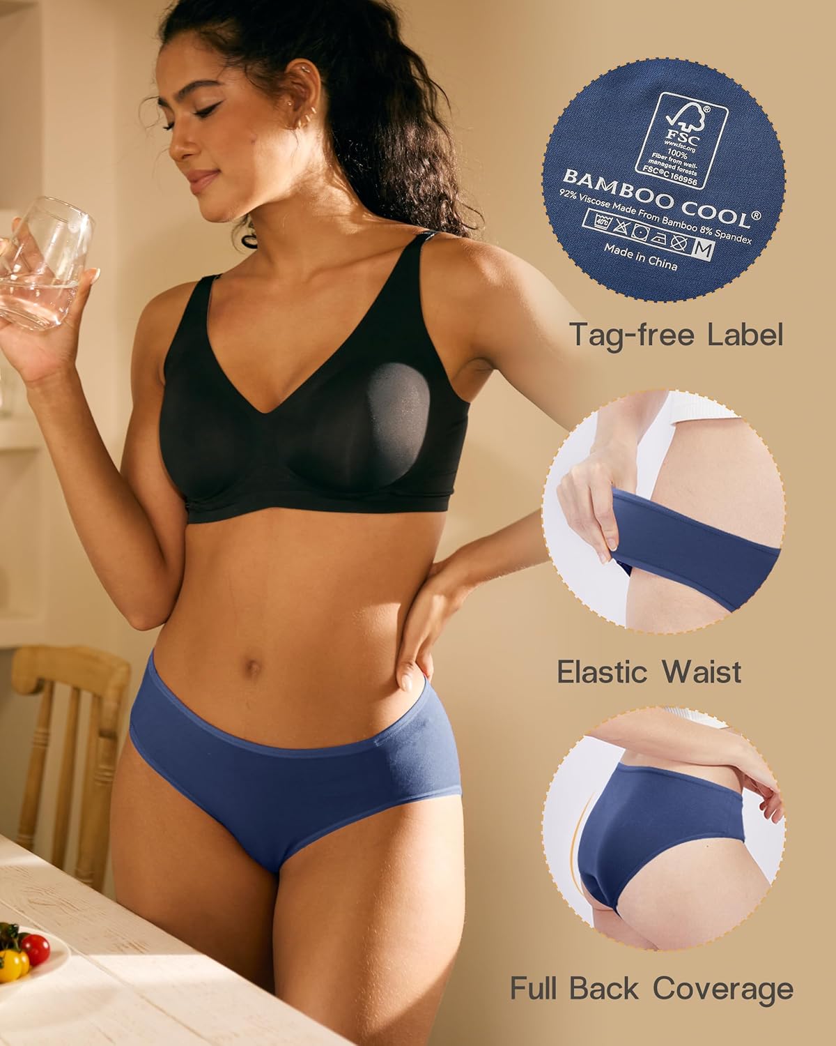 BAMBOO COOL Womens Underwear Breathable Moisture-Wicking Briefs Hipster Ladies Panties, 5-Pack - Image 2