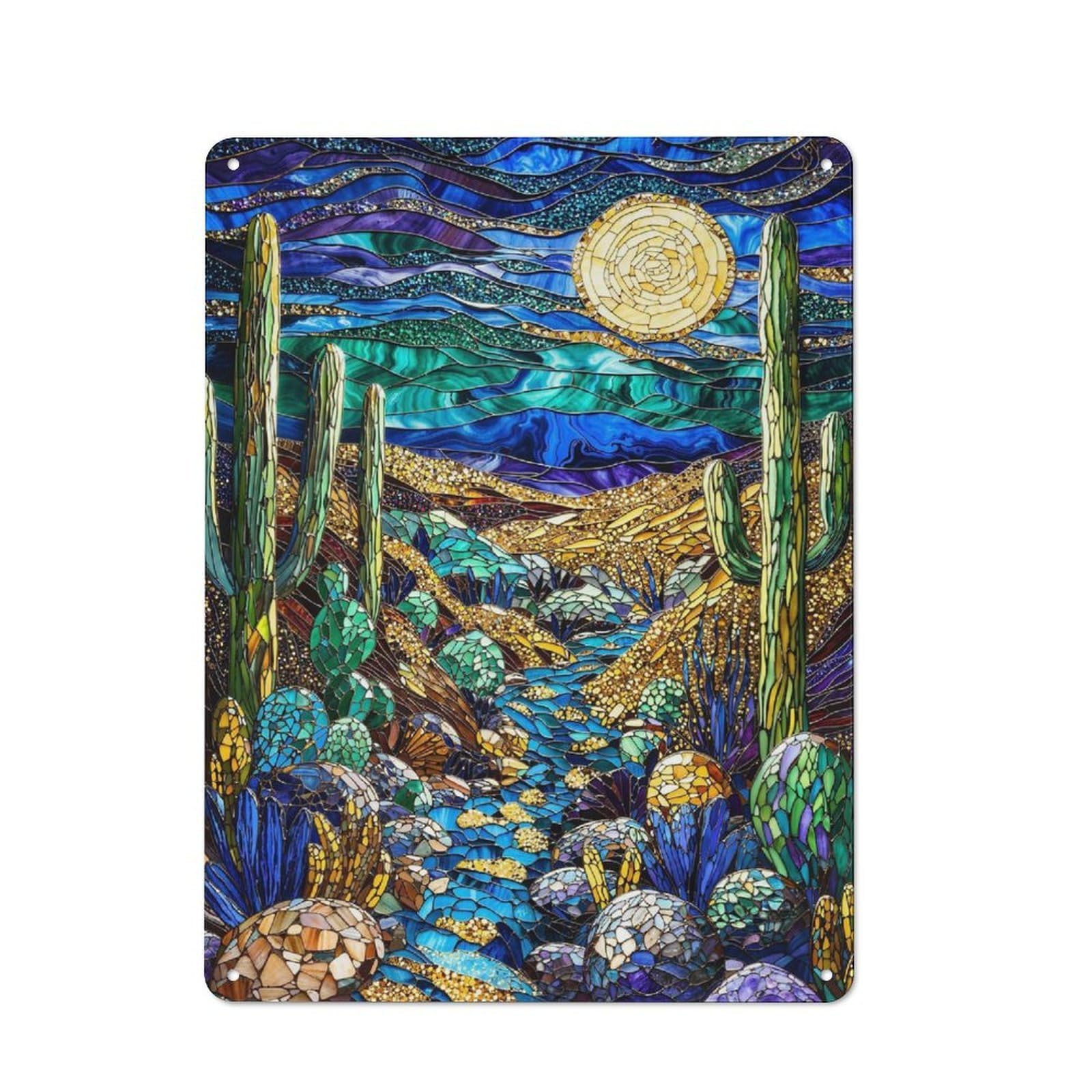 Junmoney Midnight Dunes Mosaic Old Style Metal Sign 40X30cm, Bar Wall Plaque For Diner, Restaurant, Shed Or Kitchen