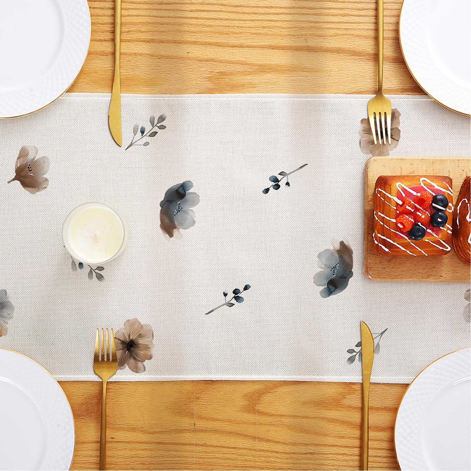 Runner Da Tavola Floreale Primaverile – 33x183 Cm, In Poliestere Lavabile, Colori Acquerello, Perfetto Per Pranzo E Feste