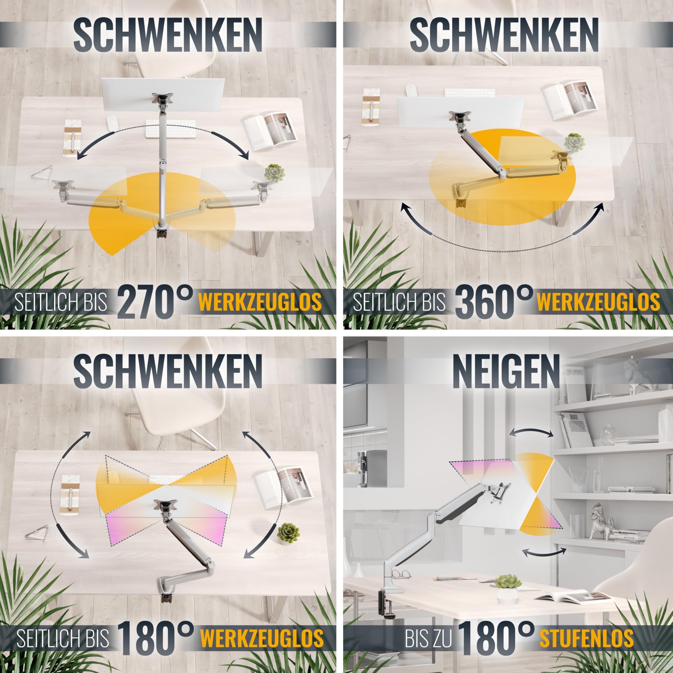 RICOO Monitorarm Monitorhalterung mit Gasdruckfeder Monitor-Arm Halterung für 13-32 Zoll Computermonitor Ständer Bildschirm-Halterung TS9711 Schreibtisch Monitor-Halter Tischhalterung VESA 75 & 100