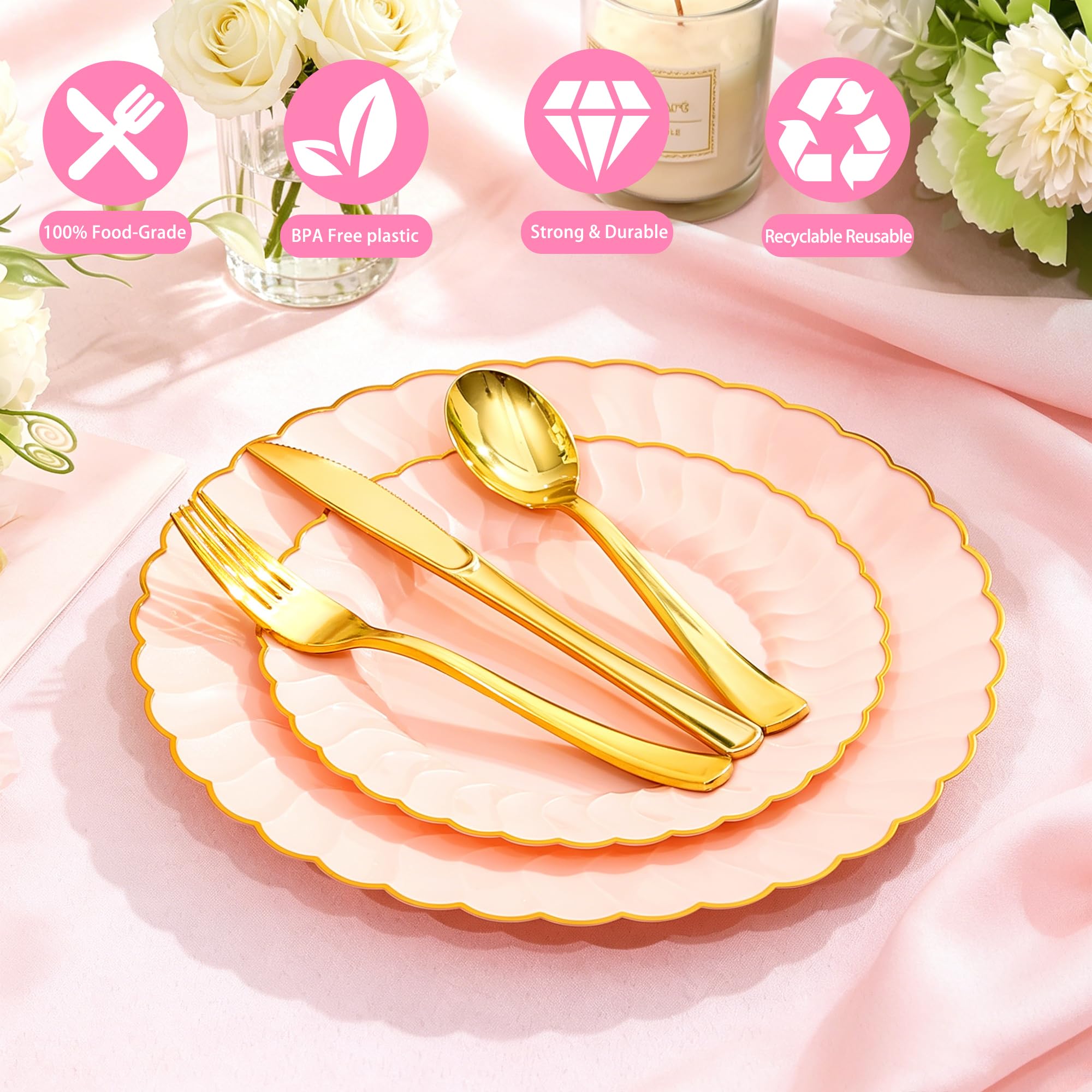 Pink Scalloped Plates - 150 Pcs for Parties & Events -3