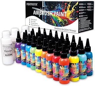 36 Colors Airbrush Paint (2.03 oz,60ml) with 3 Thinners,Large Bulk Air brush Paint Set with Flash Neon & Metallic Colors, Acrylic Airbrush Painting for Nails, Model, Metal, Wood, Canvas