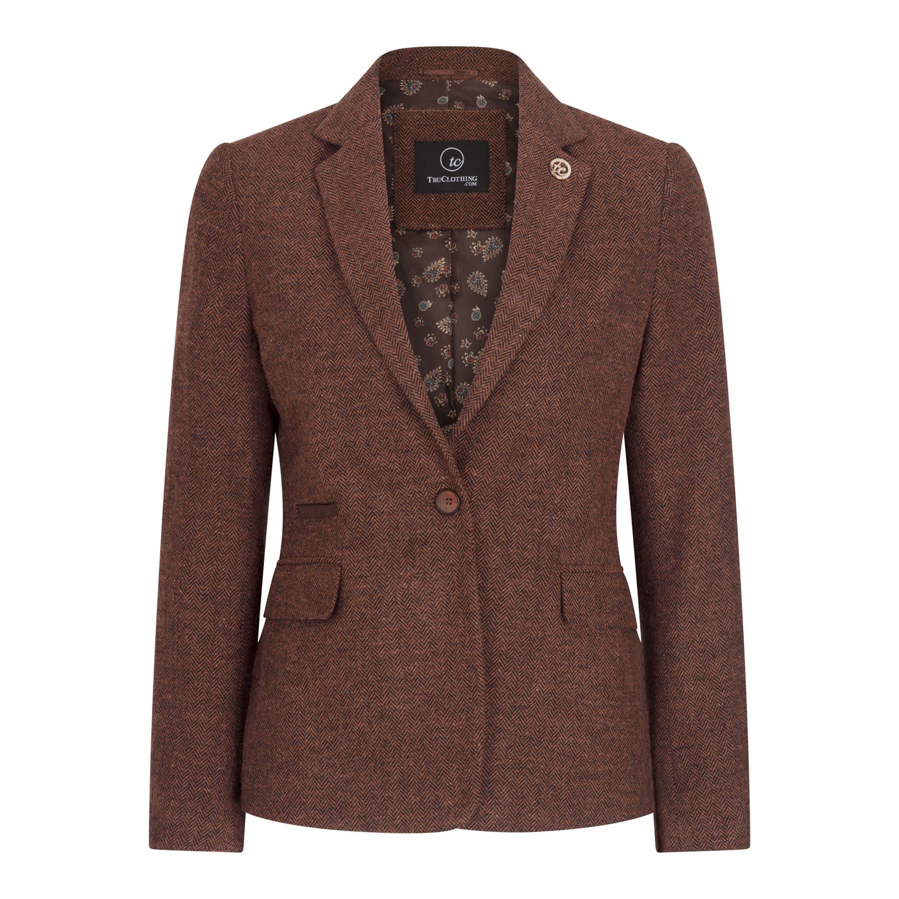 Infinity Leather Women's Brown Herringbone Wool Tweed Check Blazer In Size 8