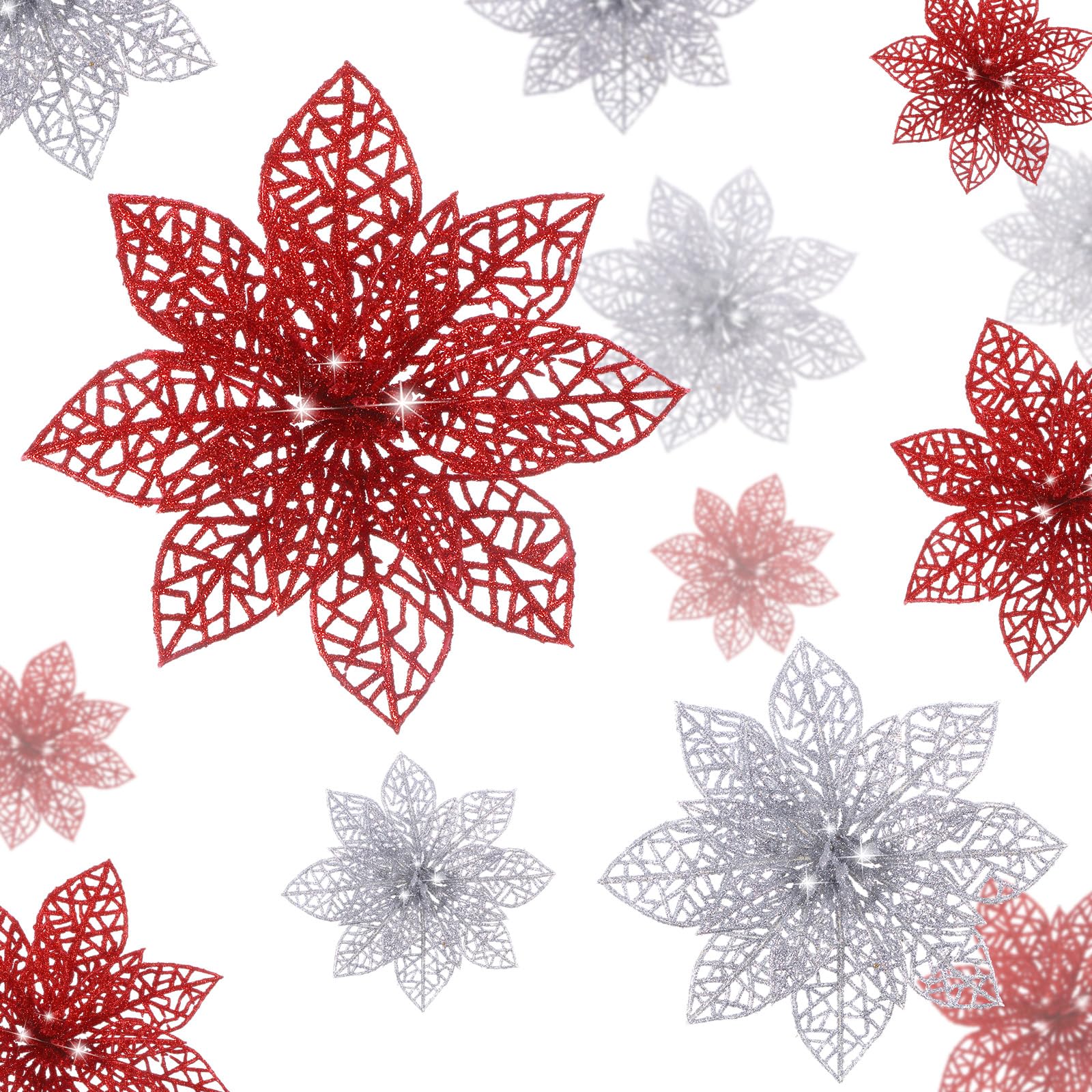 Couronne de Noël à faire soi-même avec poinsettia artificiel à paillettes et pinces