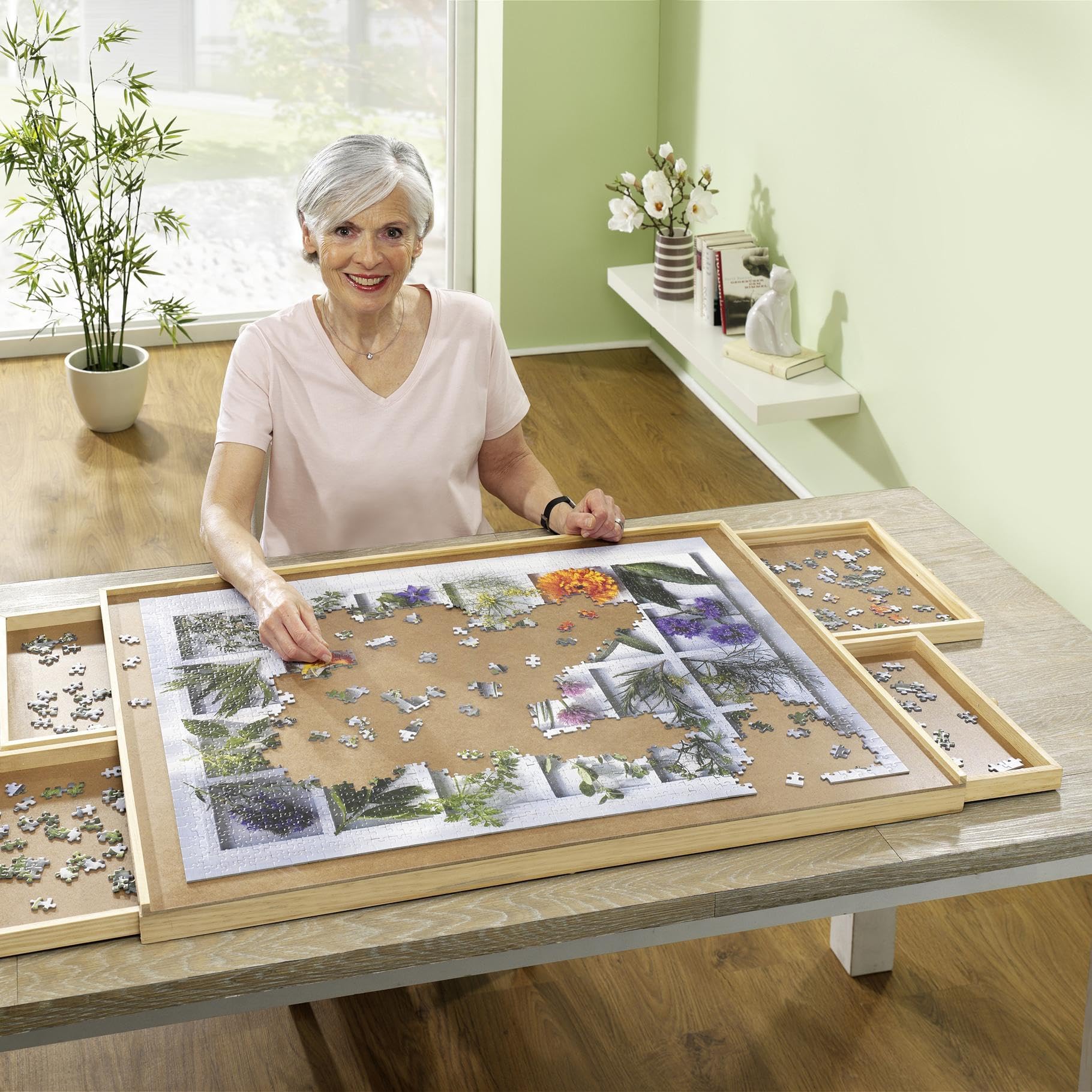 Bambelaa! Puzzletisch 1500 Teile mit 4 Schubladen Puzzlebrett mit Auszügen Tragbarer Puzzle Tisch für Erwachsene Puzzel Board Puzzleunterlage Puzzleboard Puzzlematte Aufbewahrung Holz ca. 90x67x4,5 cm