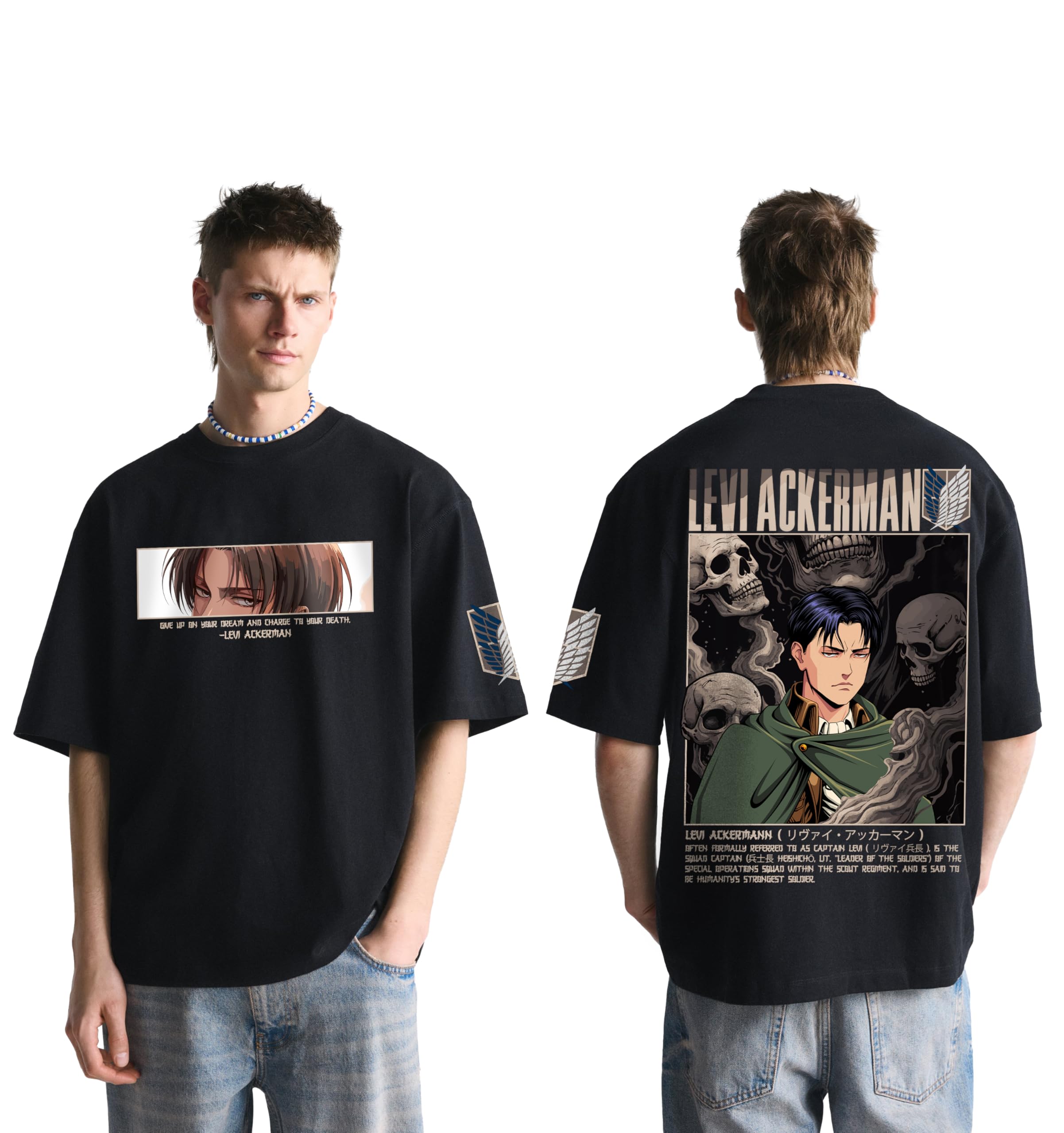 g&g closet Levi Ackerman Eren Yeager Anime Graphic Tee | 100% Cotton 240GSM Round Neck | Attack on Titan Printed Anime T-Shirt for Men and Women-picture-35