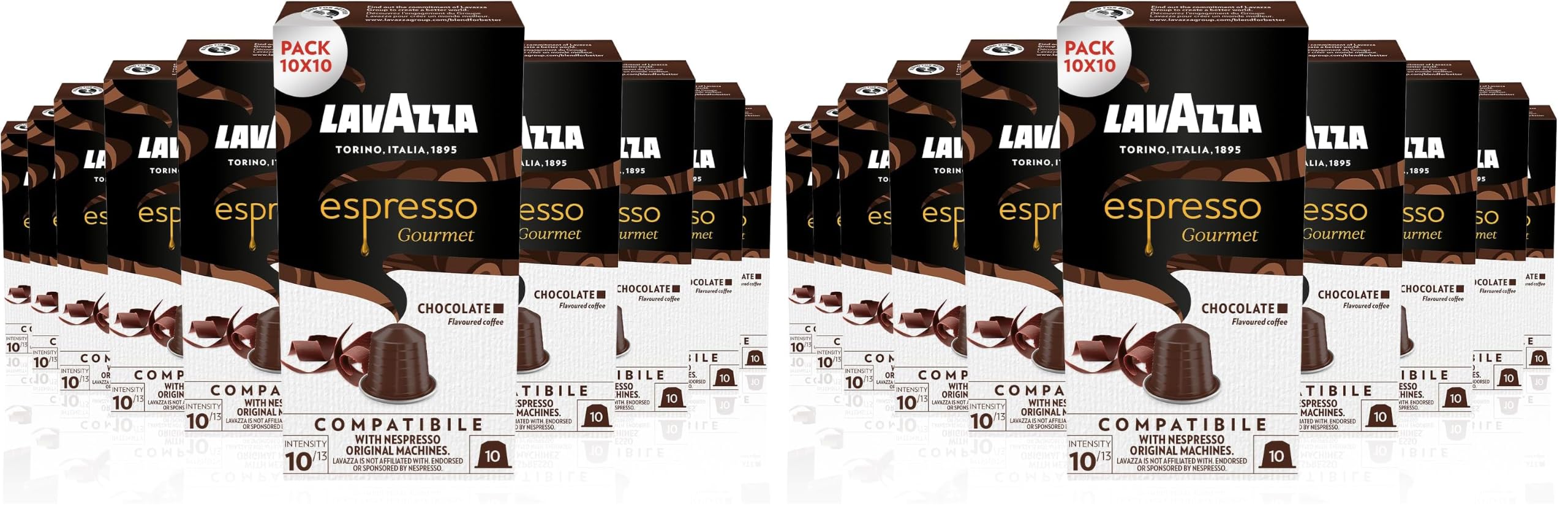 Lavazza, Espresso Gourmet Chocolate 100 Cápsulas Café Compatibles Nespresso (Paquete de 2)