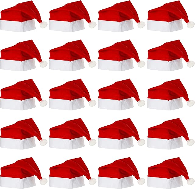 THE TWIDDLERS - 20 Christmas Santa Hats for Kids and Adults, One Size - Premium Felt Hat for Classic Xmas Family Costume for Home and Office Party