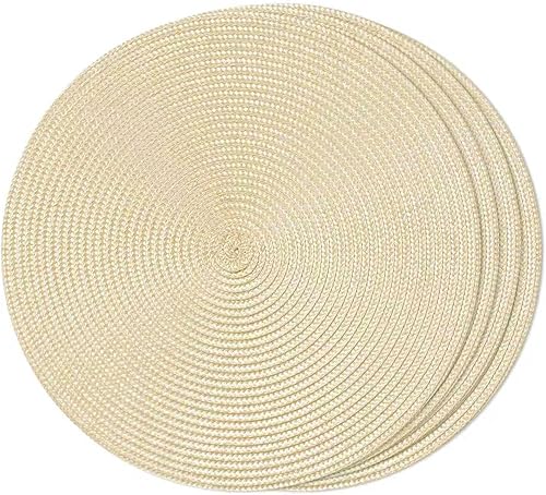 Miniatura 18 de FunWheat Juego de 6 manteles individuales redondos trenzados para mesas de comedor, tejidos, lavables, antideslizantes, para decoración (rojo Rojo