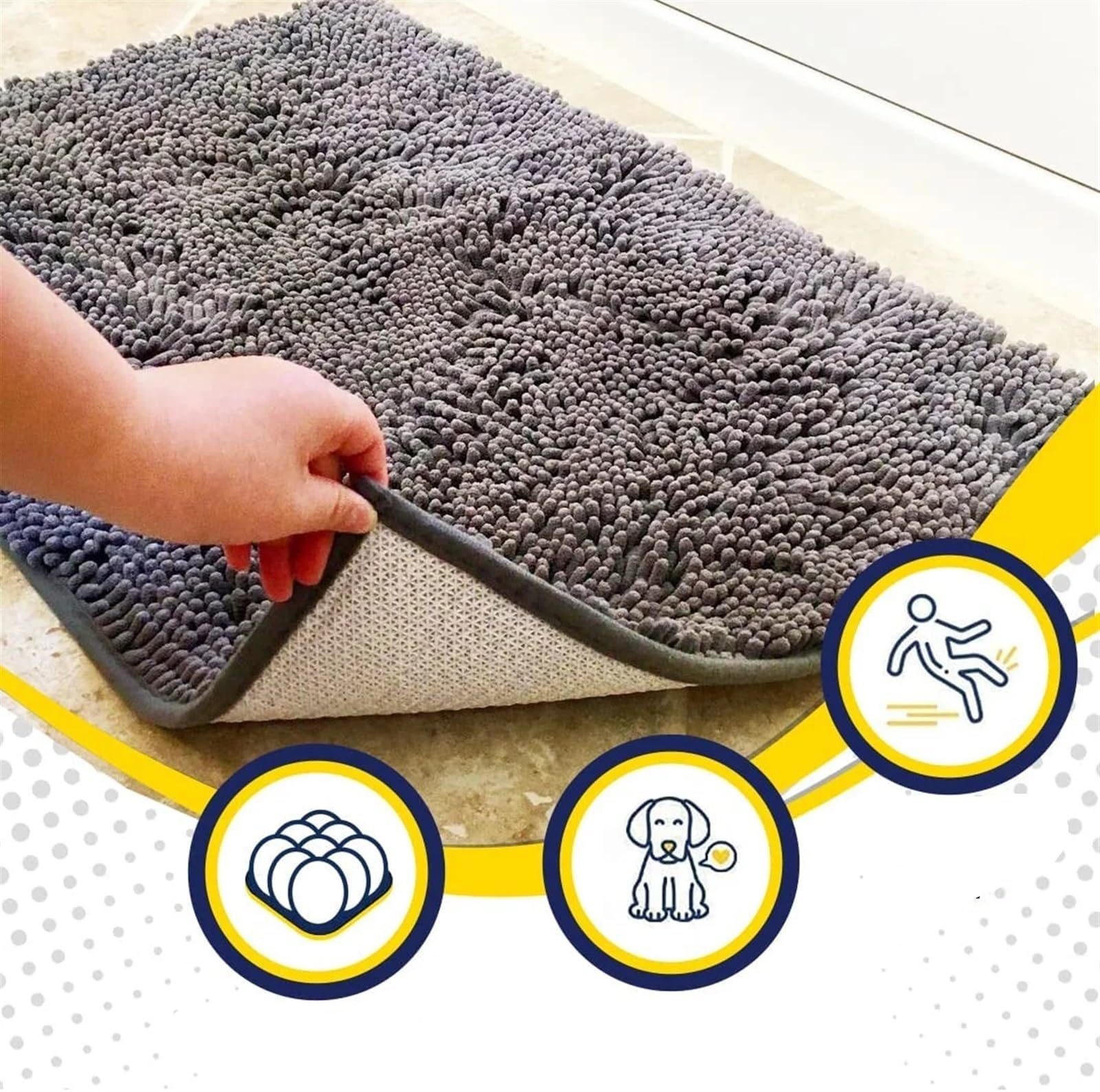 Alfombra de baño de microfibra súper afelpada antideslizante, suave, absorbente de agua, lavable a máquina, de secado rápido (blanco, 40 cm x 60 cm)