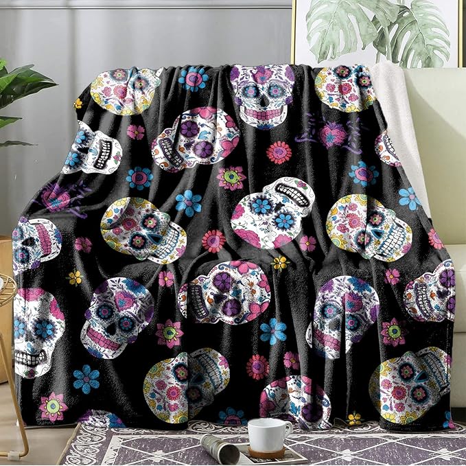 Ultra Soft Fleece Blanket- Lightweight & Warm Throw Blanket for Couch, Cozy Plush Sherpa Blanket for Adults Kids, Durable & Easy Care (Pink Sugar Skull, 50x60 in)