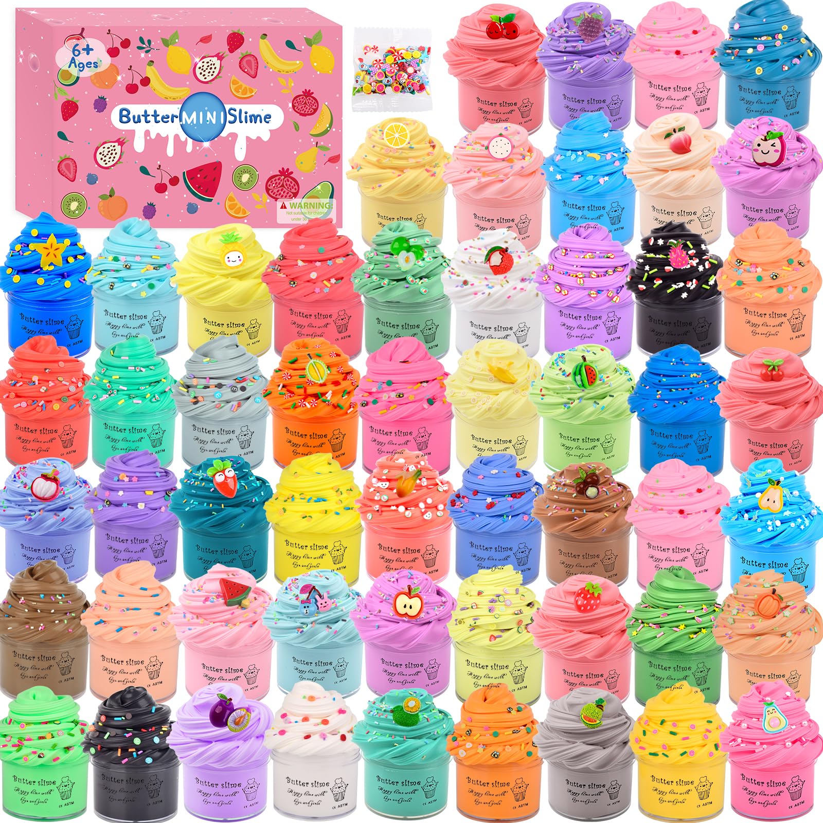 Slime Kit with 54 Pack,Valentines Mini Butter Slime, Non-Sticky and Super Soft, for Girls 10-12, Fruit Slime Party Favors Kids, Birthday Gift, DIY Putty Toy Boys