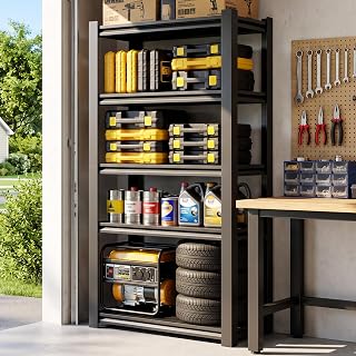 SAWJEC Garage Shelving Unit, 63" Compact 5-Tier Metal Storage Rack | 63"H x 32"W x 16"D, Compact Heavy Duty Metal Shelving, Adjustable Shelves, 2500 lb Total Capacity