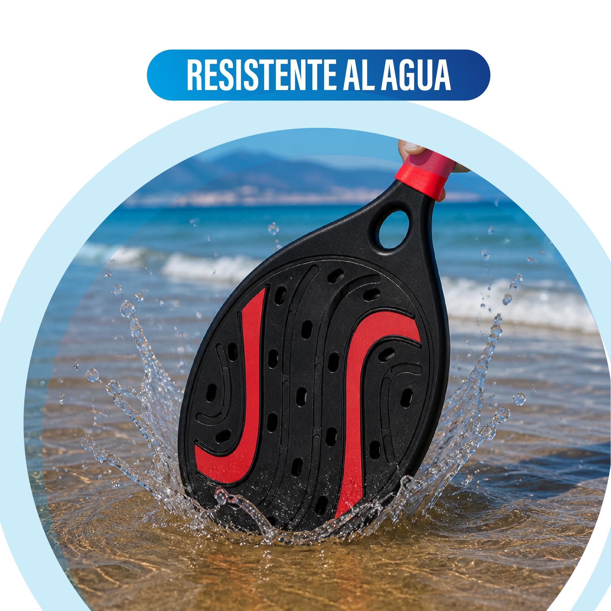 Wasserdichte Strandschläger, Set mit 2 Schlägern mit Ball zum Spielen am Strand, Pool oder Camping, Spaß für Kinder und Erwachsene (schwarz-rot)