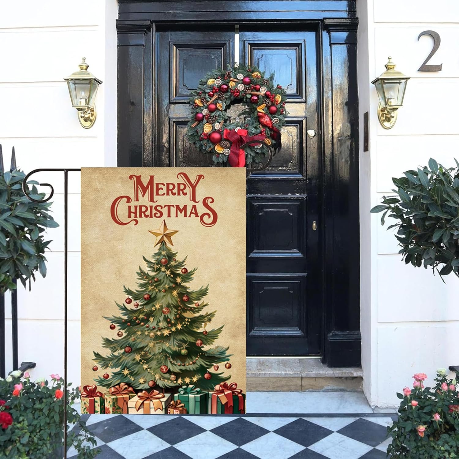 HOMFREEST Merry Christmas Tree Garden Flag 12x18 Inch for Outside Double Sided Burlap Welcome Small Winter Yard Flag Outdoor Xmax Decoration - Image 3