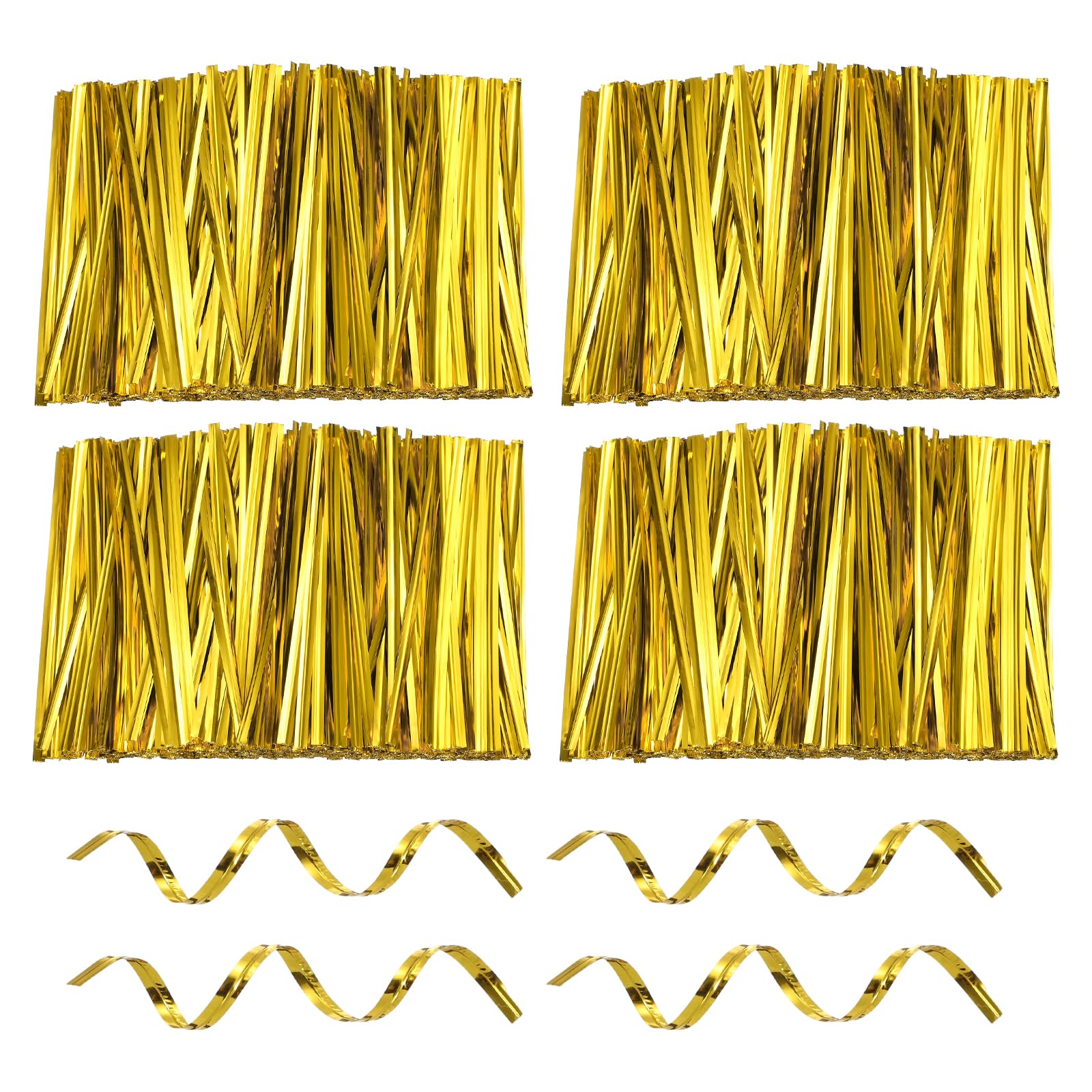 sourcing map 3200pcs Bag Twist Ties 100mm Reusable Metallic Twist Ties Wire Cable Ties Plastic Bag Sealers for Party Bread Candy Cake Present Supplies, Gold Tone
