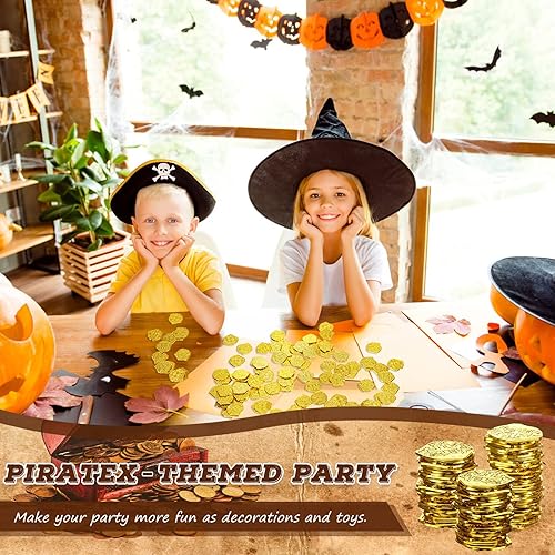Miniatura 5 de Hanaive 100 monedas piratas de plástico para niños, réplicas de monedas falsas, doblones españoles para fiesta pirata, cofre del tesoro, juegos de