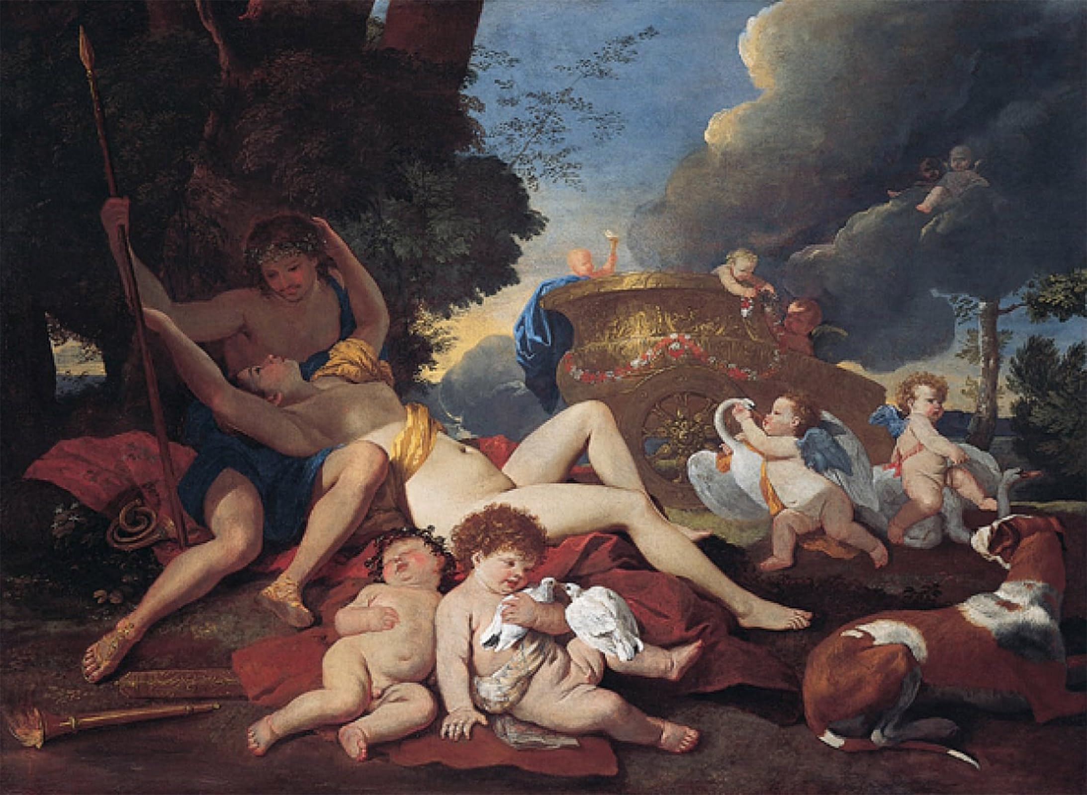 Artxlxxbn No Frame Famous Print Painting Colorful Art Print Venus And Adonis By Nicolas Poussin Canvas Art Decorations For Home Decor 60X90cm