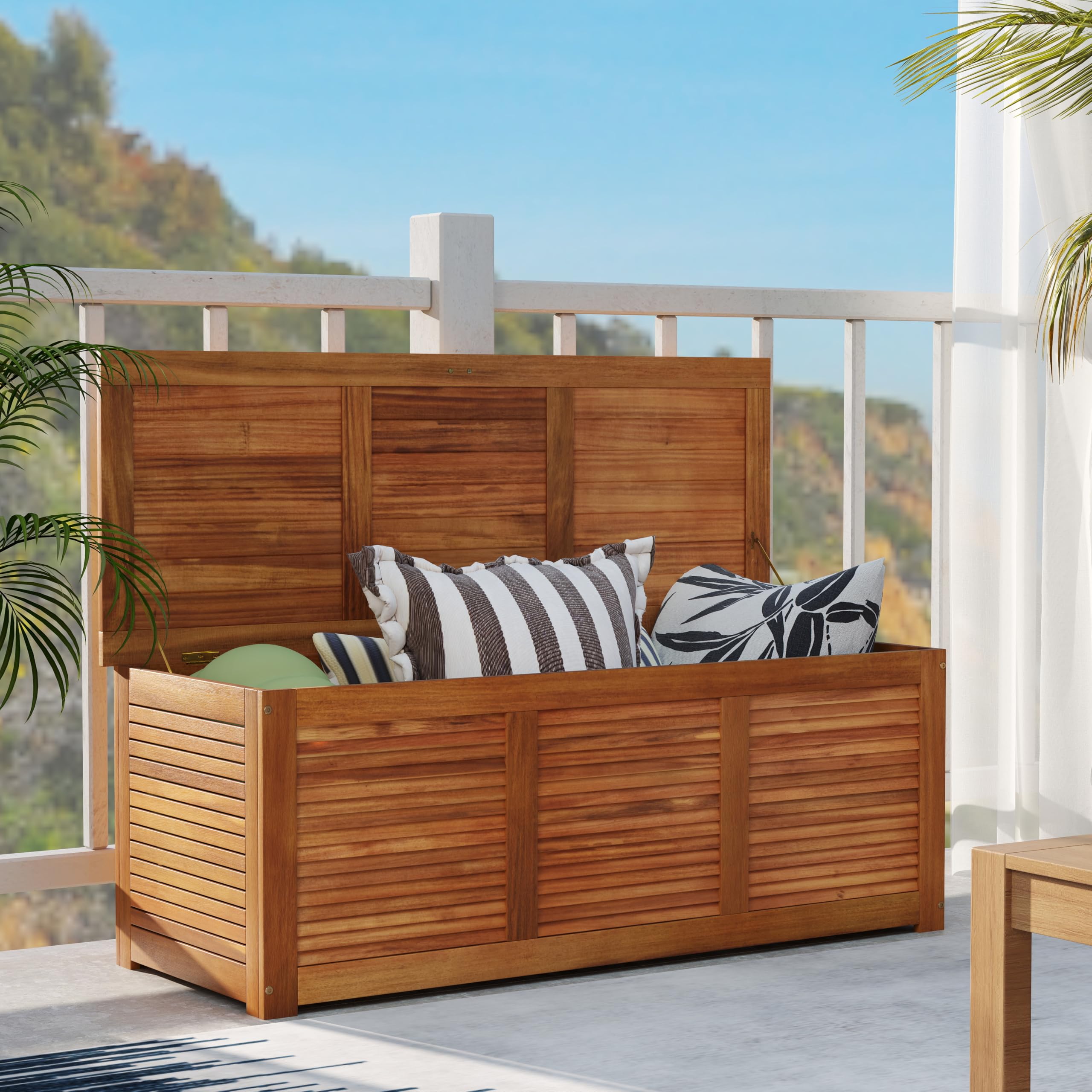 RELAX4LIFE Gartenbox, 178L Auflagenbox mit Sitzbank & Deckel, Aufbewahrungsbox mit Stauraum, Kissenbox outdoor aus Akazienholz, Gartentruhe Auflagentruhe Holztruhe für Garten, Balkon, Terrasse, Natur