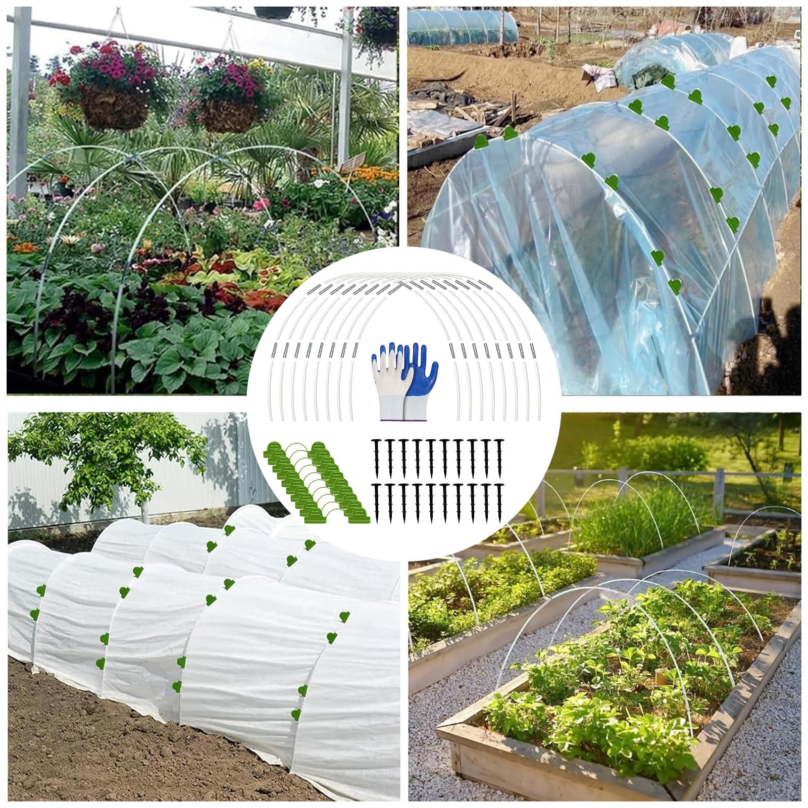 HIQE-FL Cerchi da Giardino per Serra,40 Pezzi Tunnel per Piante,Cerchi per Serra Tunnel Orto,con Guanti,Tunnel per Aiuole Rialzate,Pneumatici per Serra,per Tunnel da Giardino per Cortili.