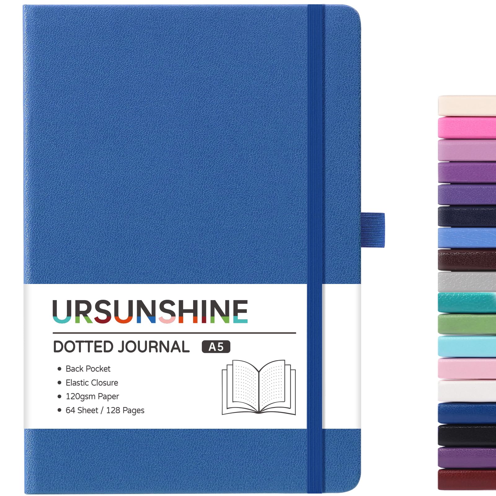 Dotted Journal/Notebook - Dot Grid Hard Cover Notebook, Premium Thick Paper with Fine Inner Pocket, Black Smooth Faux Leather, Pen Loop, 5.3'' x 8.26'' - Violet